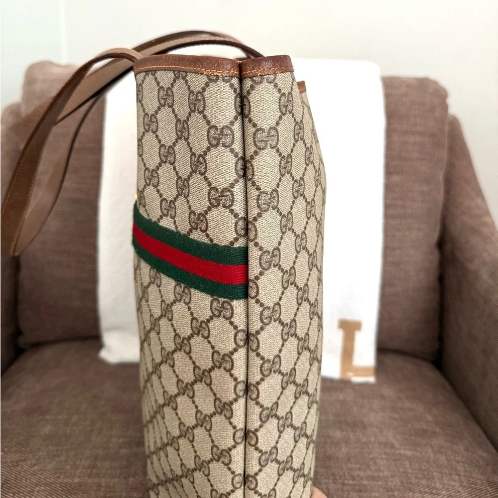 Authentic Gucci brown monogram coated canvas large tote bag leather trims - Picture 8 of 16